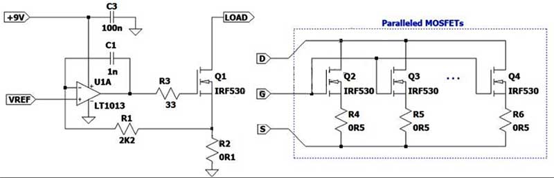 设置恒定电阻并构建电流负载用MOS场效应管和运算放大器